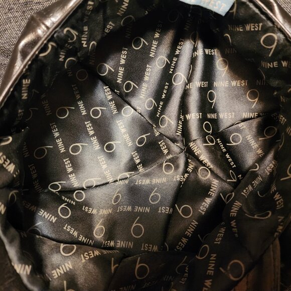 Women's Nine West Black Faux Leather Octagonal Baker Hats Gatsby Newsboy Hat - Picture 6 of 10